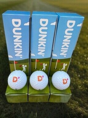 3 Limited Edition Taylor Made DUNKIN Branded Golf Balls White Orange & Pink Logo